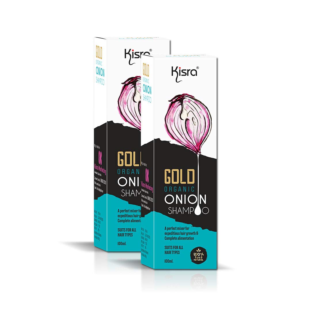 Kisra Gold Organic Onion Shampoo for Hair Growth & Hair Loss Prevention - With Onion & Black Seed Oil for All Hair Types - 100ml (Pack of 2) - Promotes Thicker, Stronger Hair for Men & Women - Ideal for Daily Use & Scalp Care