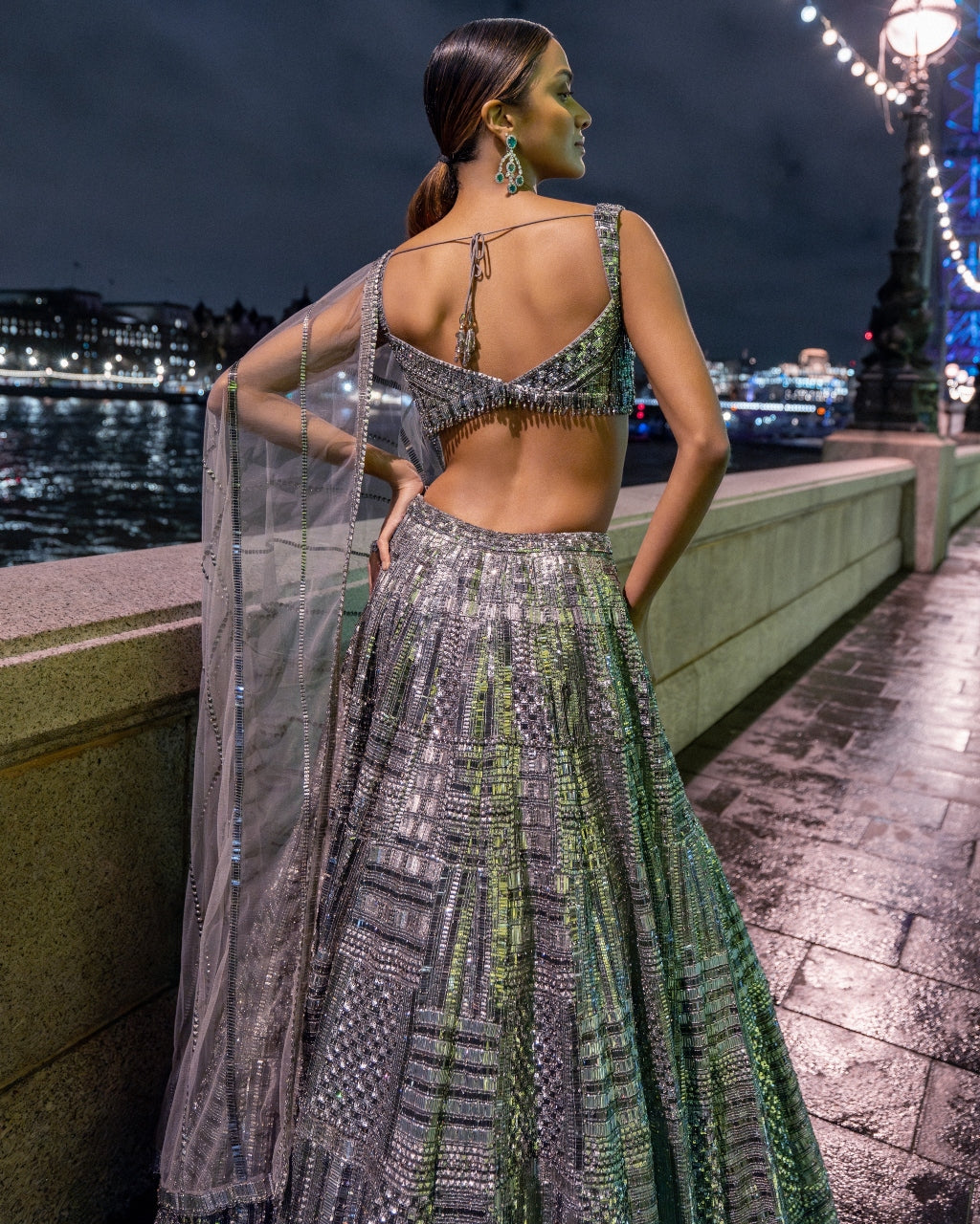 Vintage Silver Sequin Lehenga Choli Set for Women - Traditional Indian Bridal Party Wear - Perfect for Weddings, Festivals & Cultural Events