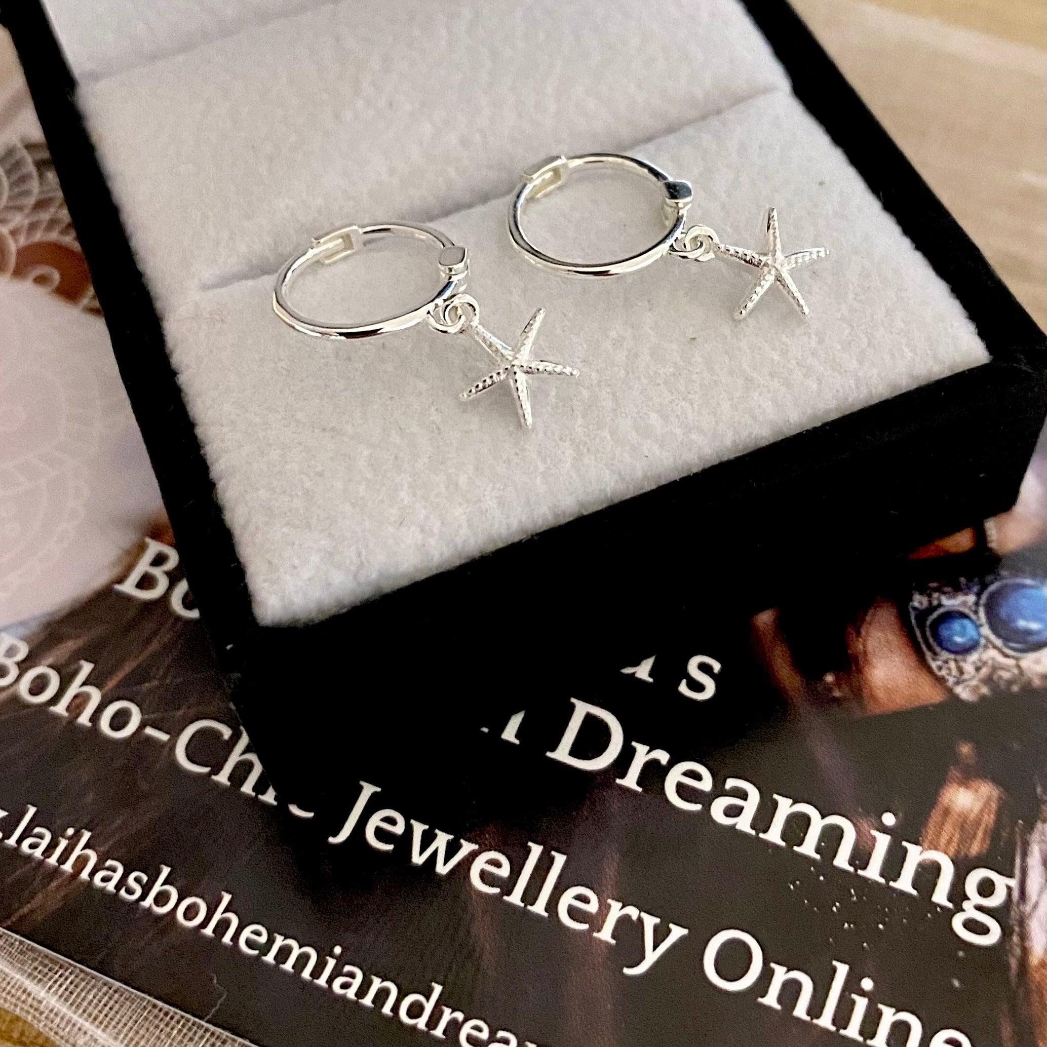 Laihas Mini Sea Star Hoop Earrings - Dainty Starfish Stud Earrings for Women, Trendy Ocean Jewelry for Beach Vacation & Summer Outfits