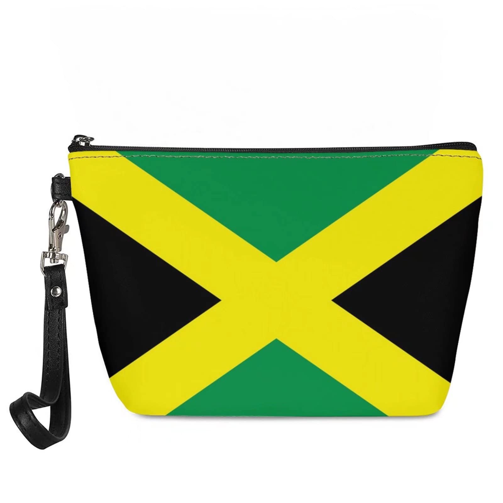 INSTANTARTS Jamaica Flag Print Travel Makeup Bag - Waterproof Zippered Cosmetic Organizer for Brushes, Toiletries & Jewelry - Perfect for Vacations, Beach Trips & Daily Use