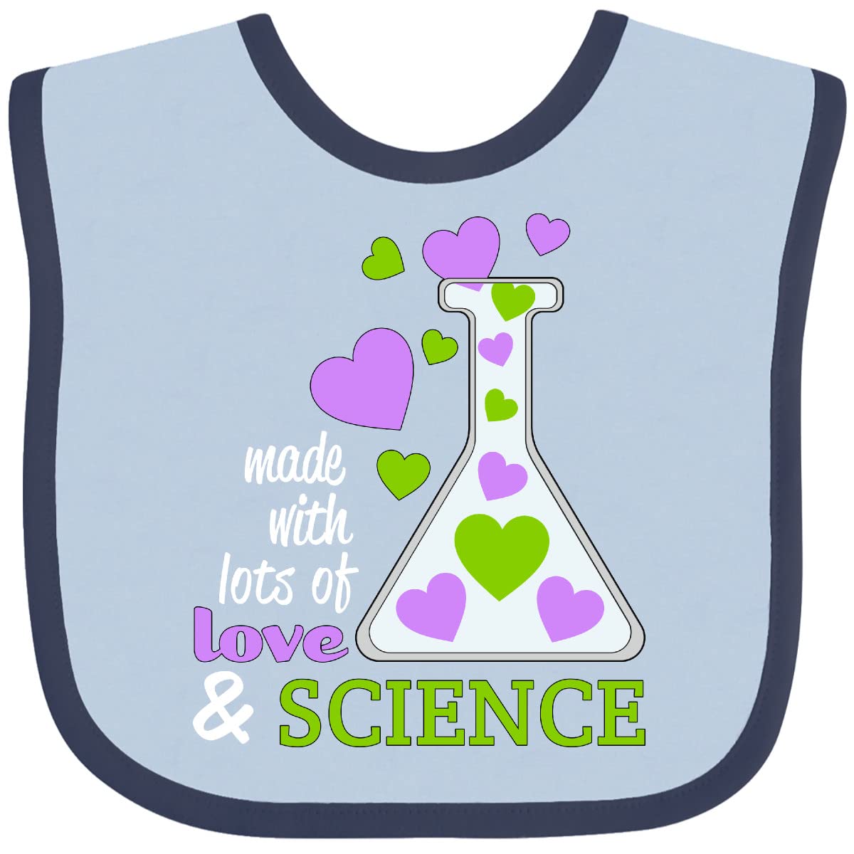 Inktastic Made with Lots Of Love and Science Heart Bubbles in a Beaker Baby Bib - Cute Chemical Reaction Design for Infants & Toddlers - Perfect for Feeding, Messy Play & Science-Themed Nursery Decor