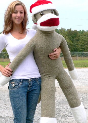 54-Inch Giant Plush Sock Monkey with Removable Santa Hat | American Made Soft Stuffed Animal Toy | Perfect for Christmas Decor, Nursery Room, and Cozy Gift Ideas