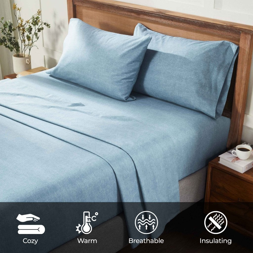 Premium Melange Flannel Cotton Two-Toned Brushed Deep Pocket Sheet Set - Ultra Soft & Cozy for Winter Nights, Perfect for Bedroom Comfort & Warmth