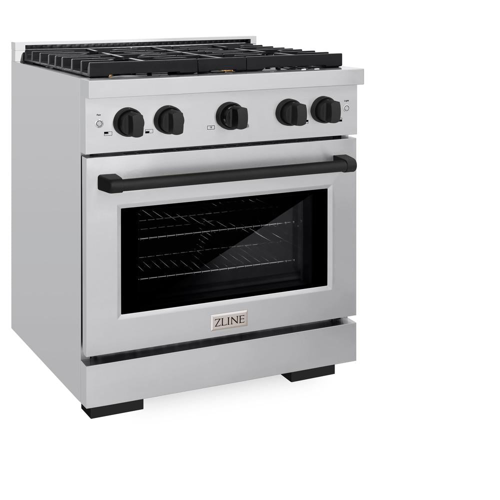 ZLINE Autograph Edition 30-inch 4.2 cu. ft. Dual Fuel Range - Stainless Steel with Matte Black Accents - 4 Burner Gas Cooktop & Electric Convection Oven (SDRZ 30 MB) - Perfect for Modern Kitchens & Professional Home Chefs