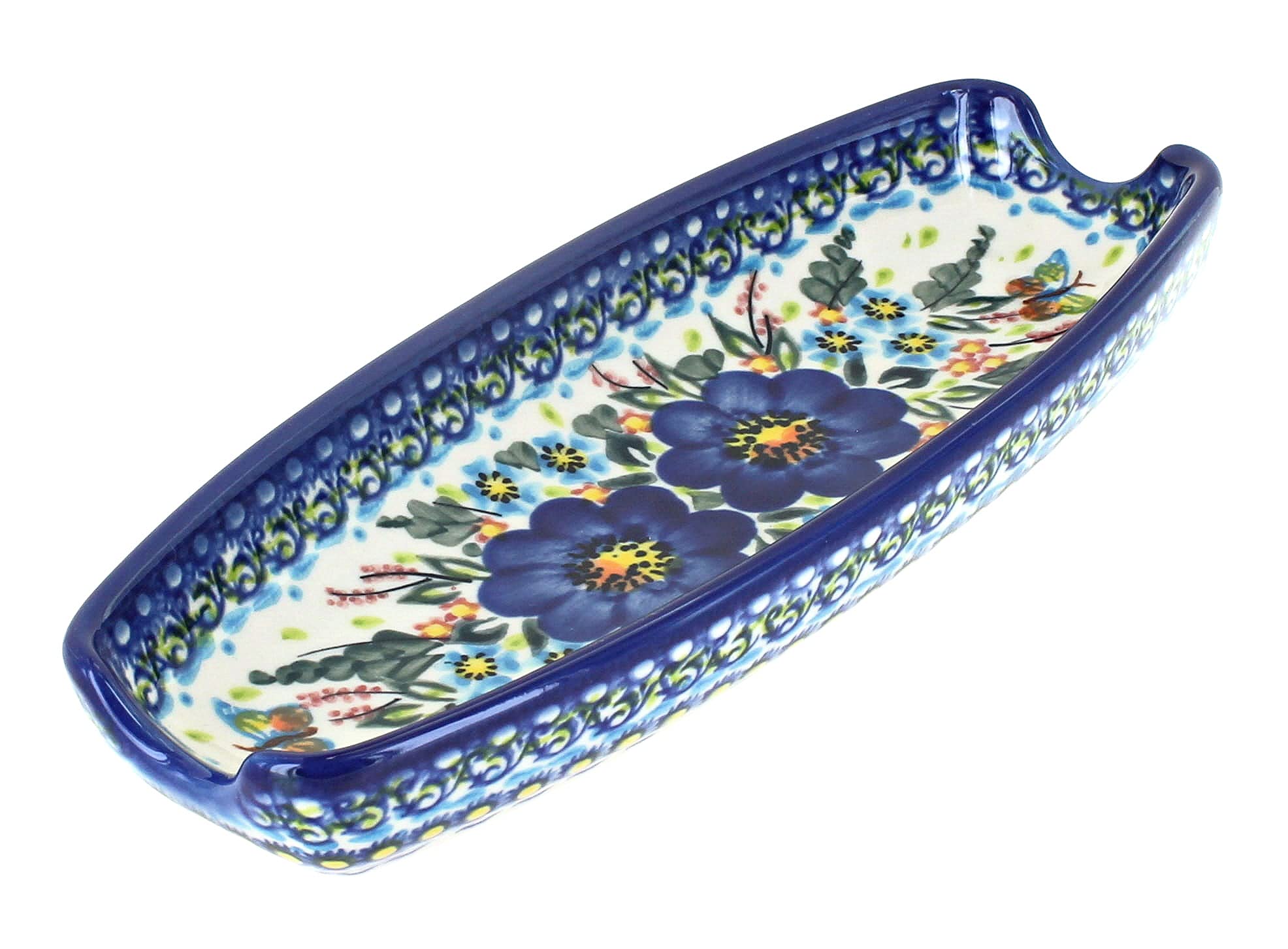 Handmade Blue Rose Polish Pottery Dish - Blue Corn on the Cob Design - Perfect for Serving, Home Decor & Gift Giving