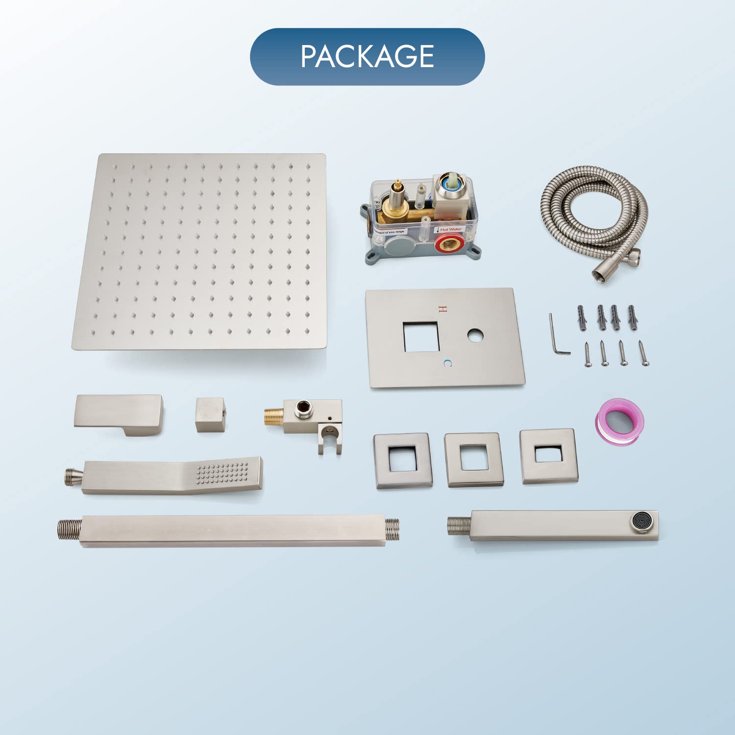 12 Inch Rain Shower System Complete Set - Ceiling Mount Rainfall Shower Head with Handheld Spray, Tub Spout & Rough-in Valve - Brushed Nickel Finish for Luxurious Bathroom Upgrade | Perfect for Master Bath, Spa Retreat & Modern Home Renovation