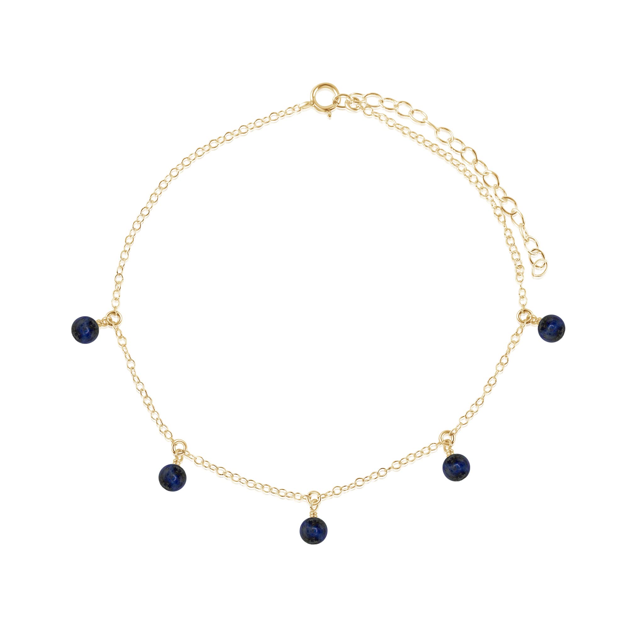 14k Gold Fill Sapphire Bead Drop Anklet - Elegant Adjustable Ankle Bracelet for Women | Perfect for Beach, Summer & Boho Fashion