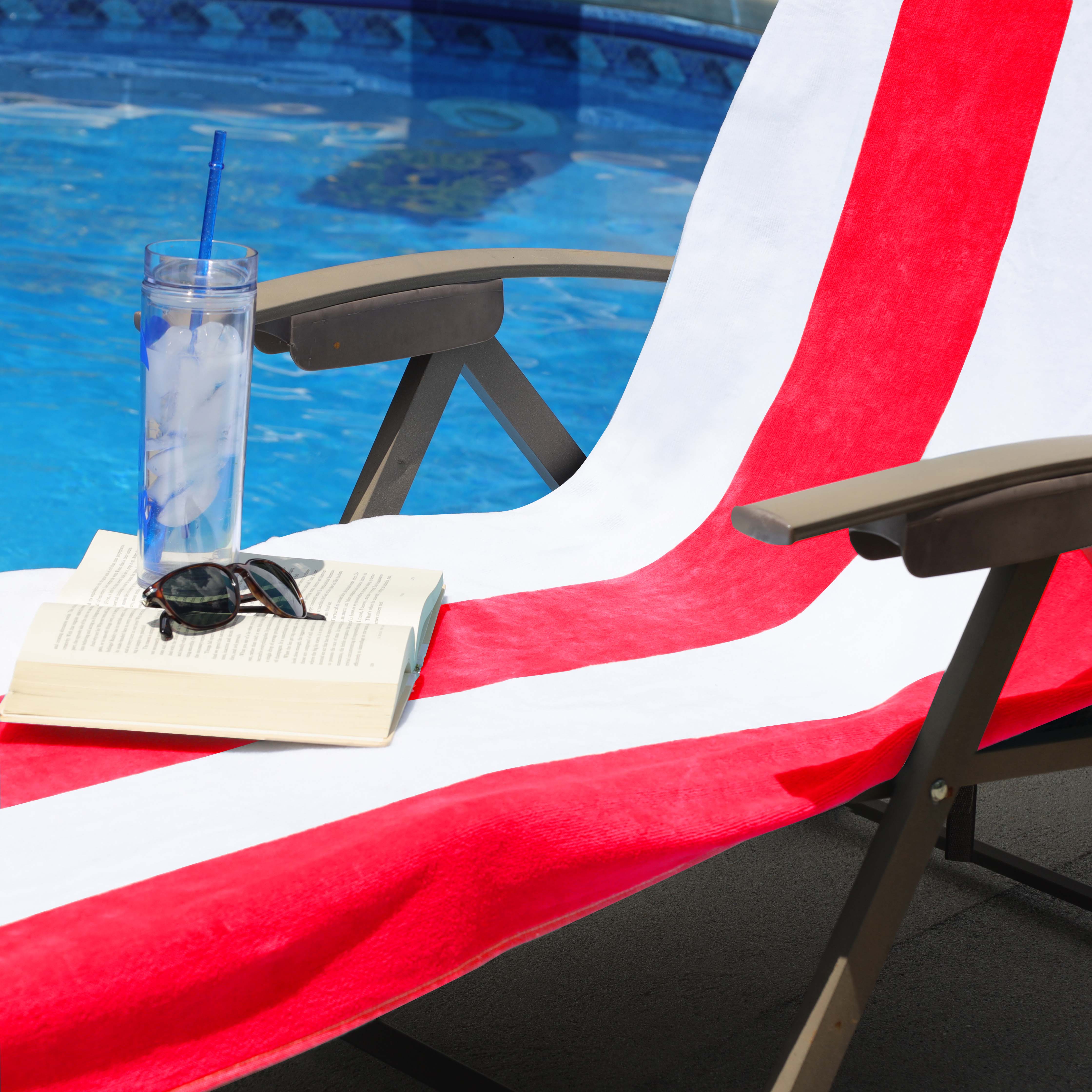 Premium Cotton Cabana Stripe Chaise Lounge Chair Cover - Standard Size, UV Resistant & Waterproof - Perfect for Poolside, Patio, and Outdoor Furniture Protection