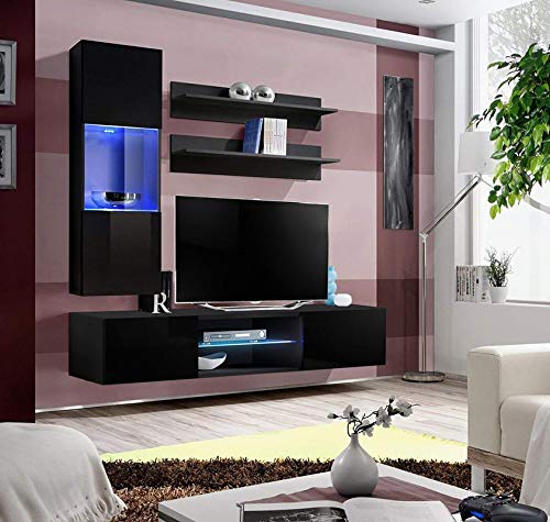 Modern Wall-Mounted TV Stand with Storage & LED Lights - 33