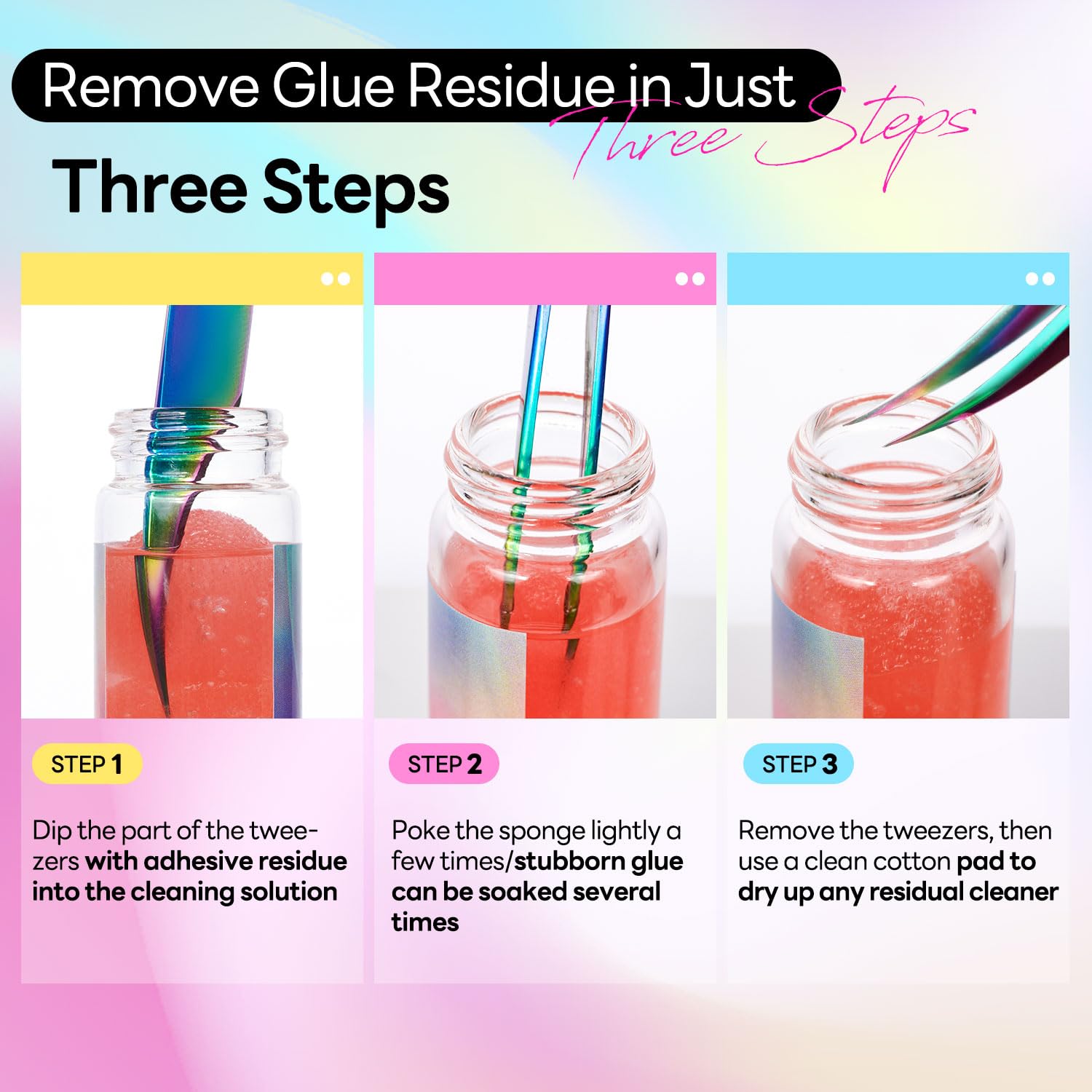 Professional Eyelash Extension Tweezer Cleanser - 1 Bottle Lash Tweezers Cleaning Solution with Sponge & Red/Yellow Ball for Lash Glue Remover - Essential Salon & Home Use for Lash Technicians & DIY Beauty