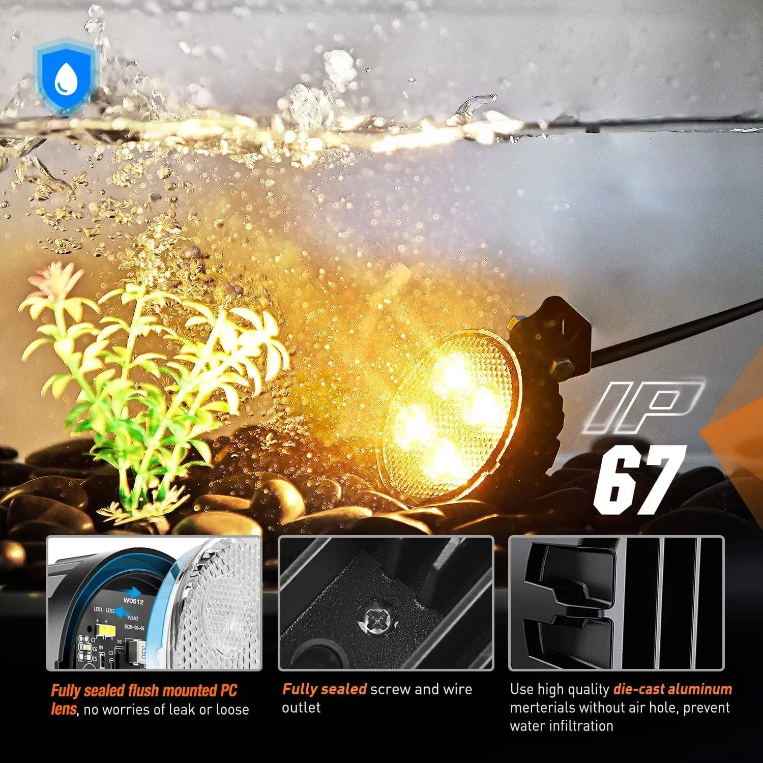 3 Inch 12W 2940LM Amber LED Work Lights Round Flood Light with Built-in EMC (Pair) - Perfect for Off-Road Vehicles, Trucks, ATVs, and Marine Applications