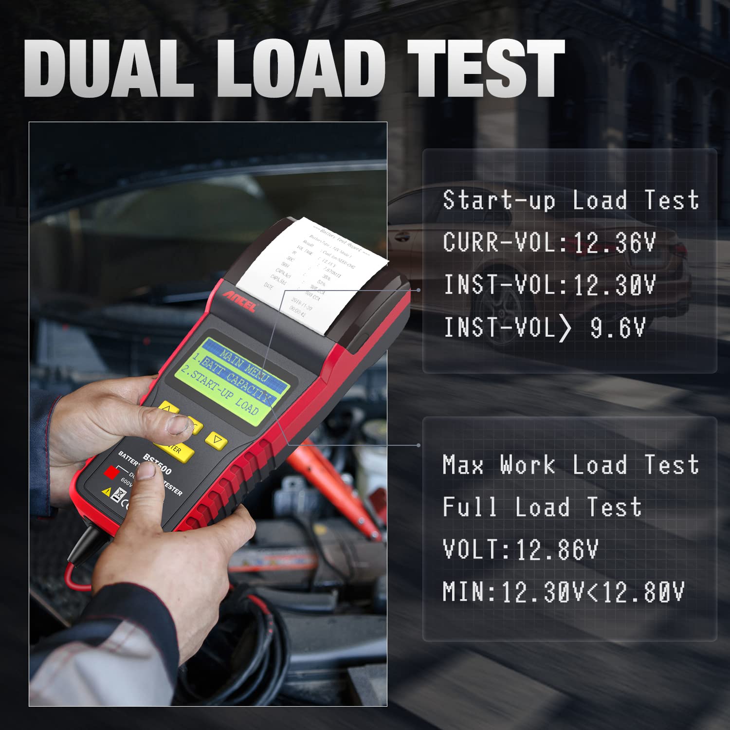 ANCEL BST500 12V 24V 100-2000 CCA Car Battery Load Tester with Digital Display - Heavy Duty Automotive Battery Analyzer for Trucks, Motorcycles, Boats & RVs - Accurate Power Circuit Diagnostic Tool for Mechanics