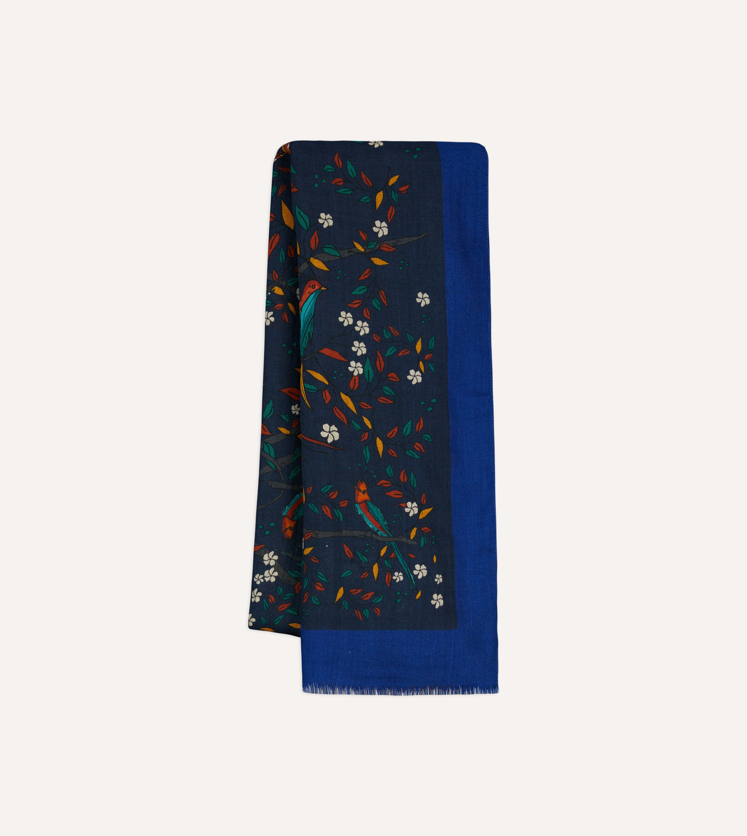 Stylish Navy Blue Birds of Paradise Print Wool Scarf - Warm Winter Fashion Accessory for Women - Perfect for Office, Travel & Outdoor Activities
