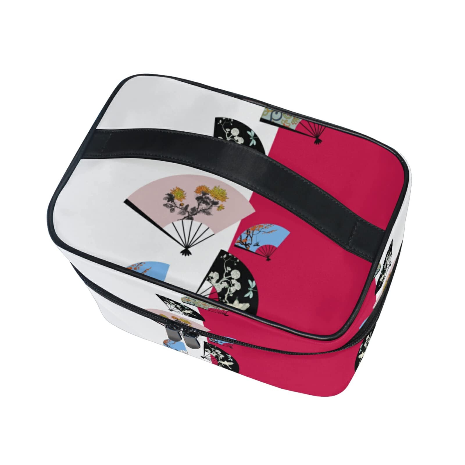 Japanese Red White Umbrella Print Cosmetic Bag - Waterproof Makeup Organizer with Zipper for Women & Girls - Perfect for Travel, Gym, and Daily Essentials Storage
