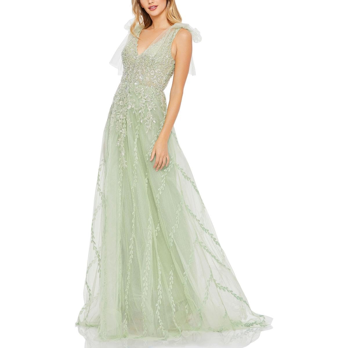 Mac Duggal Women's Embellished Illusion Evening Gown - Elegant Long Formal Dress for Prom, Wedding & Black Tie Events