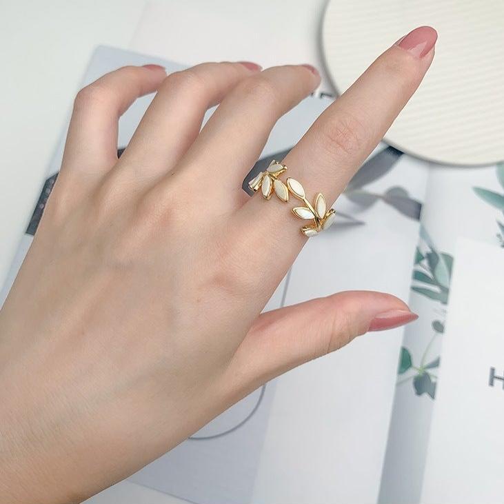 Gold Silver Olive Leaf Vine Ring HR619 - Elegant Handmade Jewelry for Women, Perfect for Weddings, Parties & Everyday Wear