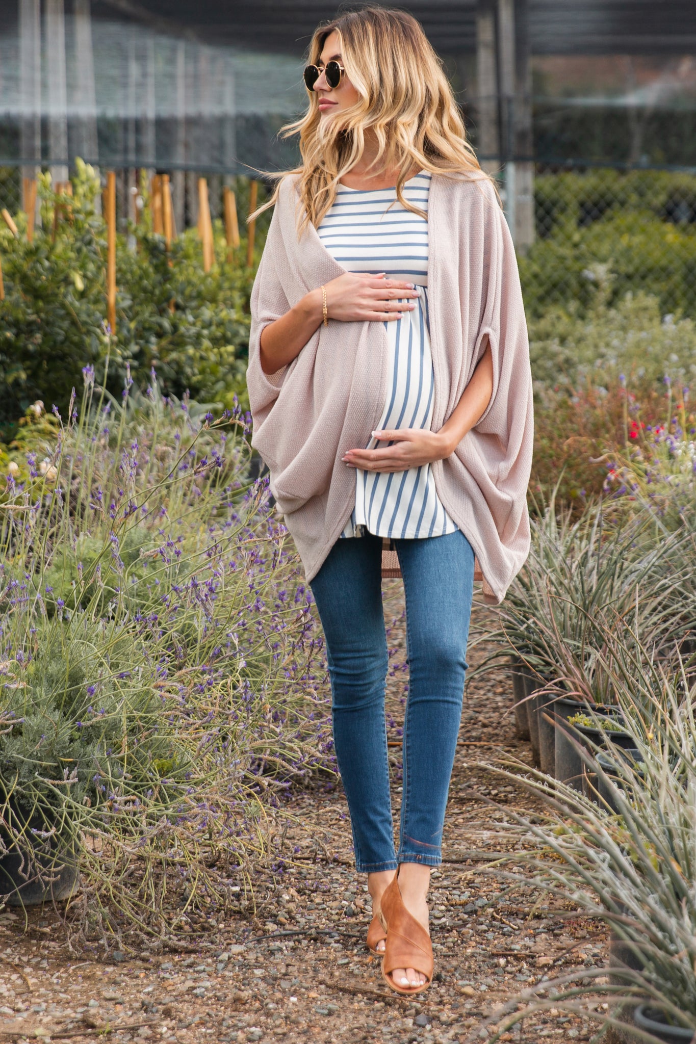 Beige Ribbed Maternity Cardigan for Women - Soft & Stretchy Pregnancy Sweater for Nursing & Everyday Comfort | Perfect for Work, Casual Outfits & Maternity Photos