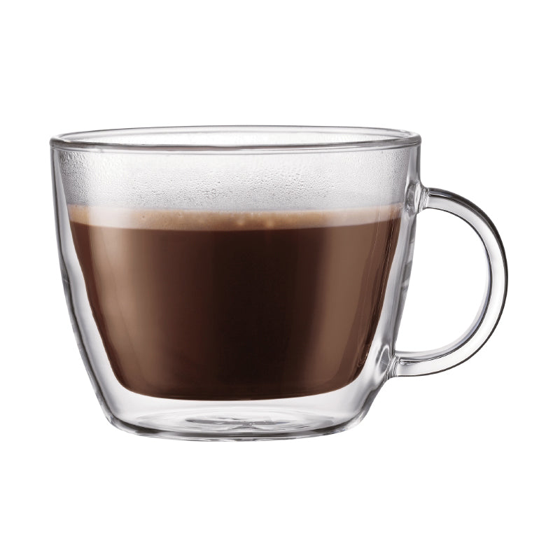Bodum Bistro Double Wall 15.2 oz Latte Glass Mug Set of 2 - Insulated Coffee Cups for Hot & Cold Drinks, Perfect for Home, Office or Cafe Use