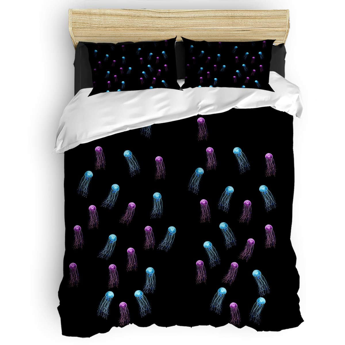 Cute Jellyfish Sea Animal Print Duvet Cover Set for Kids & Adults - 1 Comforter Cover, 1 Flat Sheet, 2 Pillowcases | Soft Bedding Collection for Boys & Girls | Perfect for Nursery, Kids Room & Guest Bedroom Decor