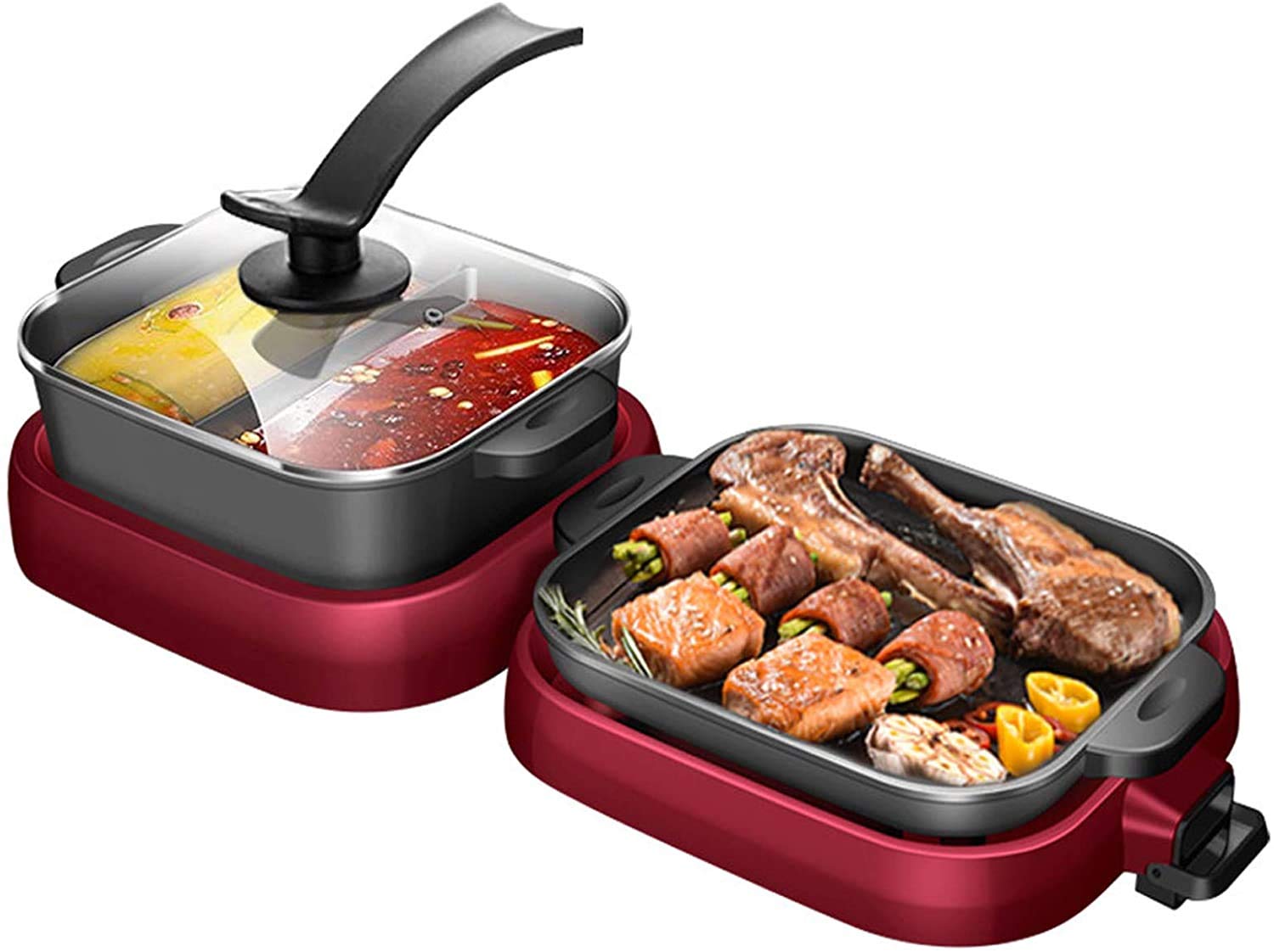 Non-Stick Electric Smokeless Grill & Hot Pot - 2000W Foldable Dual Zone Temperature Control - Detachable & Easy to Clean - Perfect for Indoor BBQ, Family Gatherings & Asian Hot Pot Meals