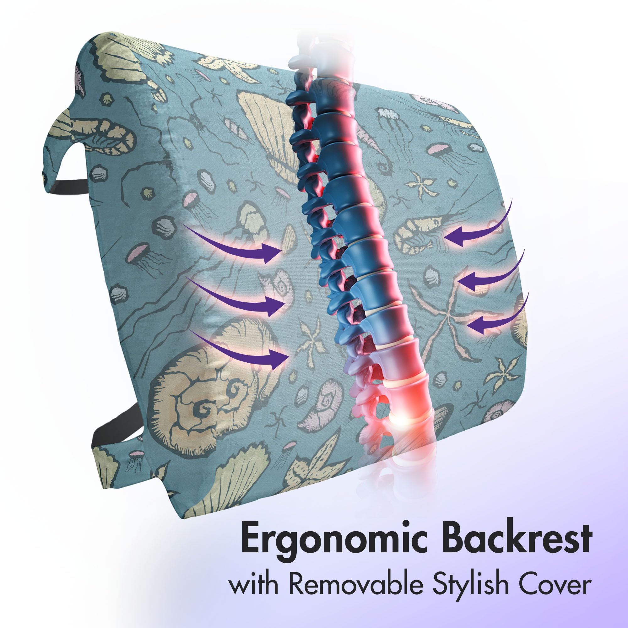 Ambesonne Under The Sea Lumbar Support Pillow - Hand-Painted Ocean Theme with Clams, Nautilus & Jellyfish - High Density Foam for Office Chair & Car Seat - 14