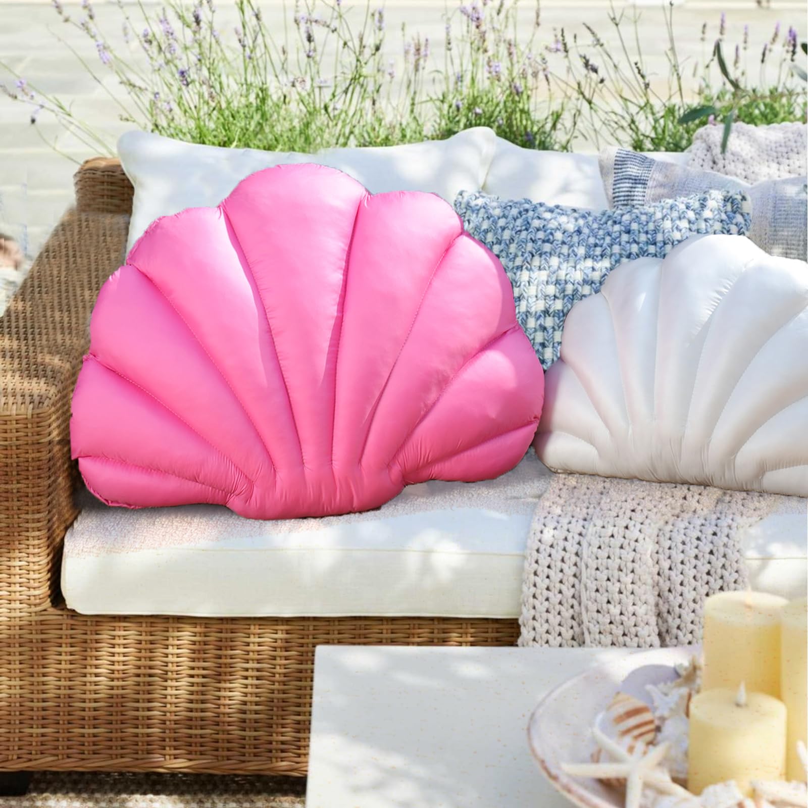 YRXRUS Waterproof Outdoor Seashell Throw Pillow - Light Pink Beach Patio Cushion for Garden, Balcony & Poolside Furniture - 13x17 Inch Summer Home Decor Accent (Perfect for Coastal Living, Seaside Lounging & Outdoor Relaxation)