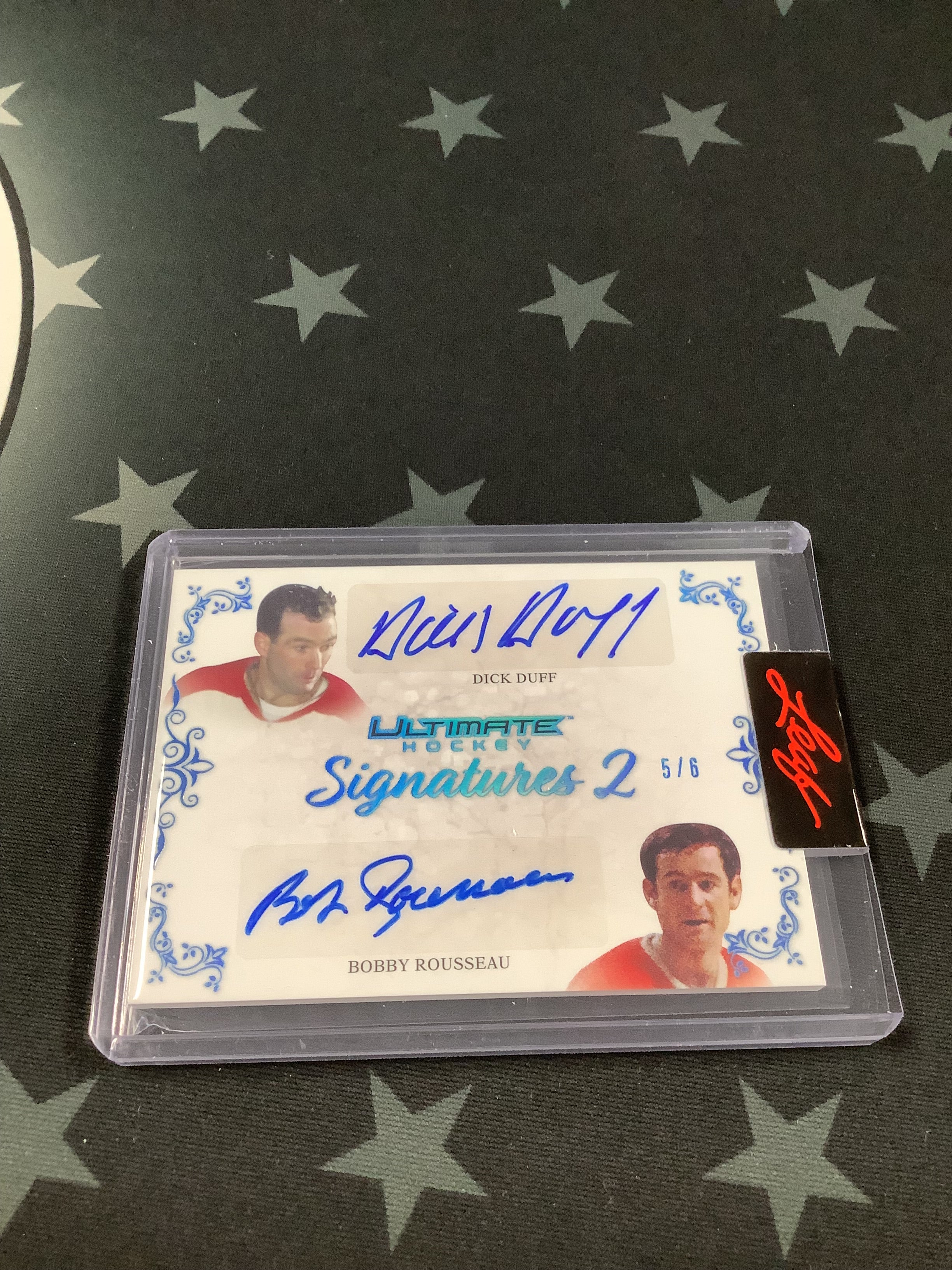 2023 LEAF ULTIMATE HOCKEY SIGNATURES DICK DUFF/BOBBY ROUSSEAU #US2 4/6 - Rare Autographed Hockey Card for Collectors & Fans - Perfect for Sports Memorabilia Displays & Investment Collections