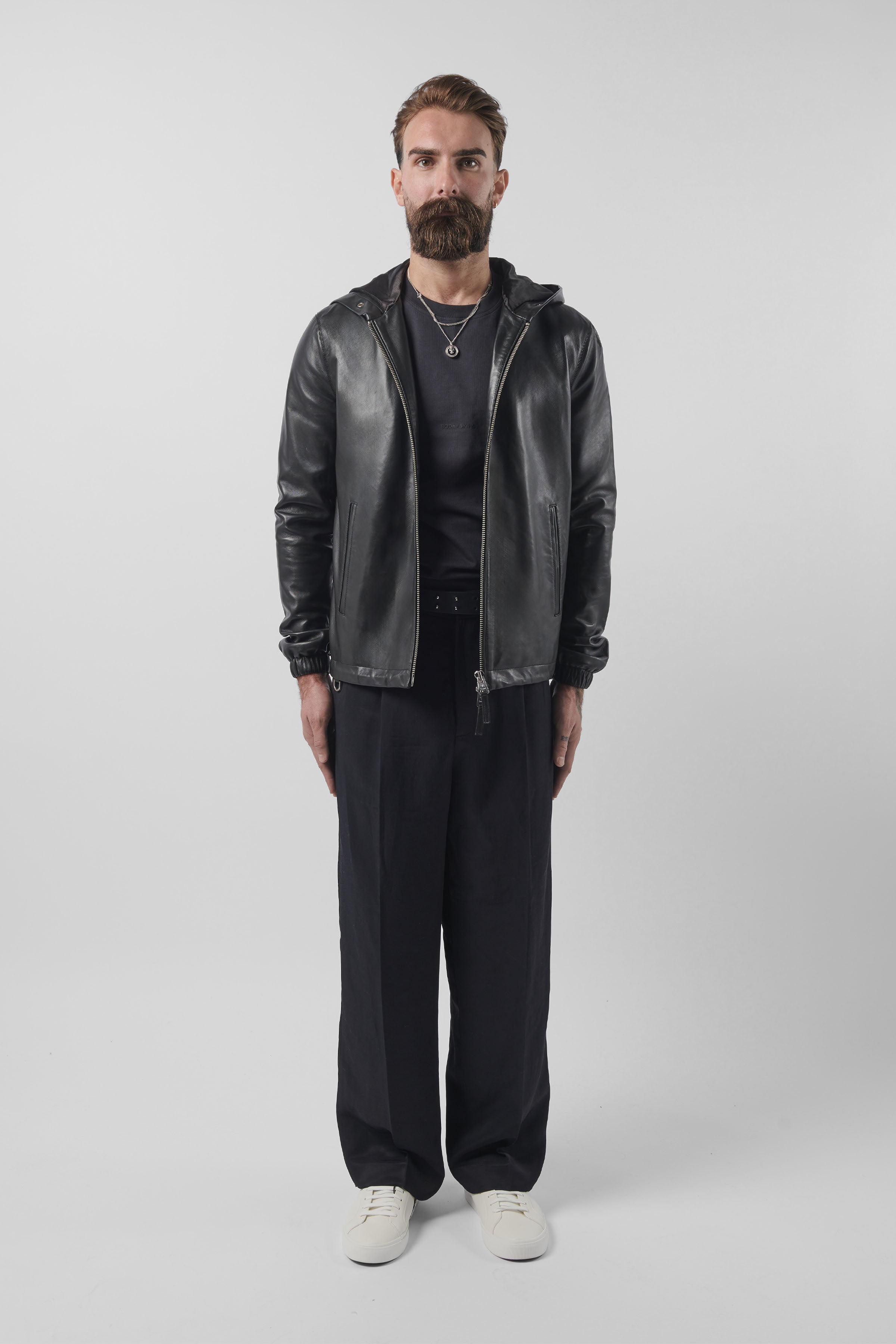 Men's Leather Zip-Up Hoodie - Stylish & Durable Jacket for Casual Wear, Motorcycle Riding & Outdoor Adventures