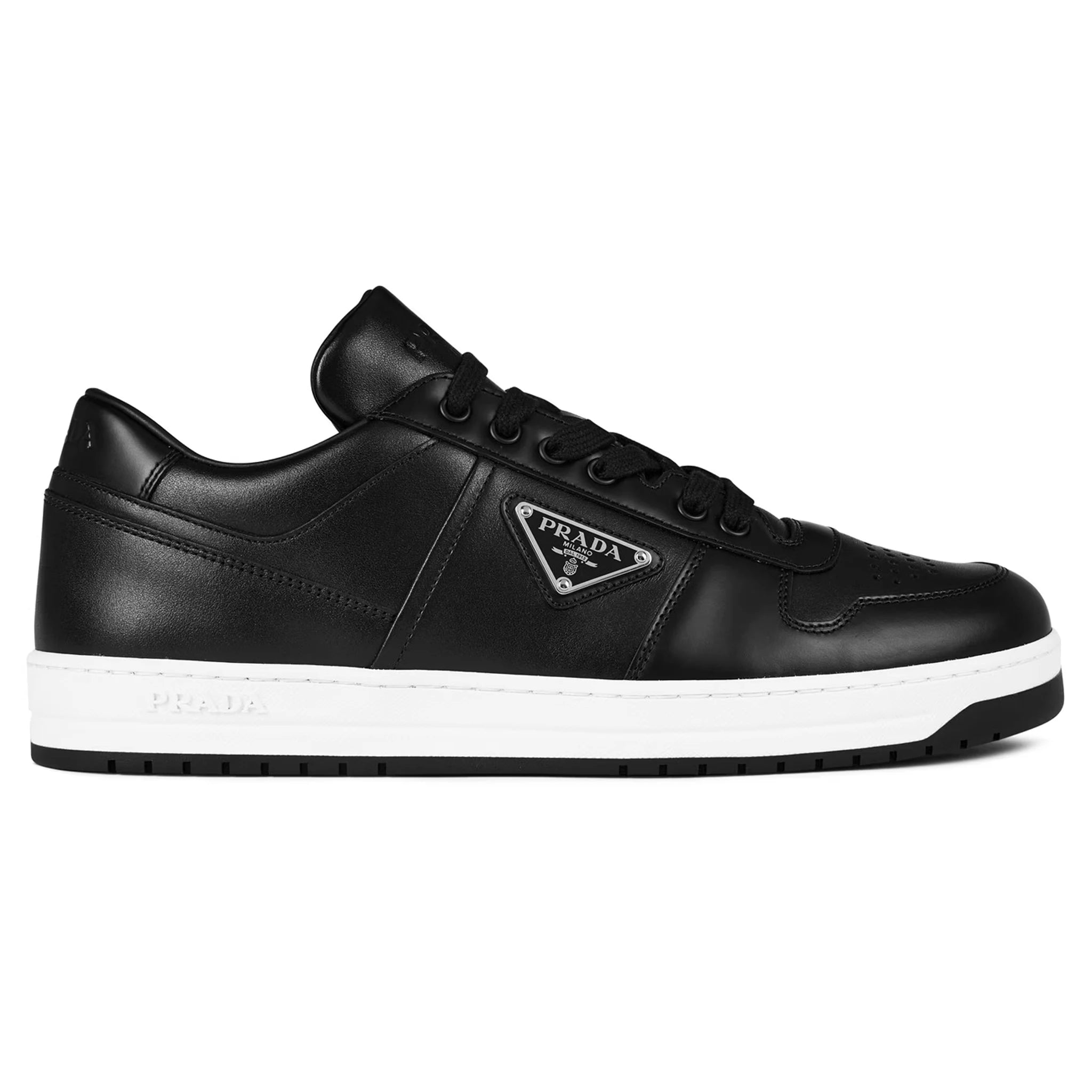 Prada Downtown Leather Low Top Black Sneakers for Men - Stylish & Comfortable Casual Shoes for Walking, Travel & Everyday Wear