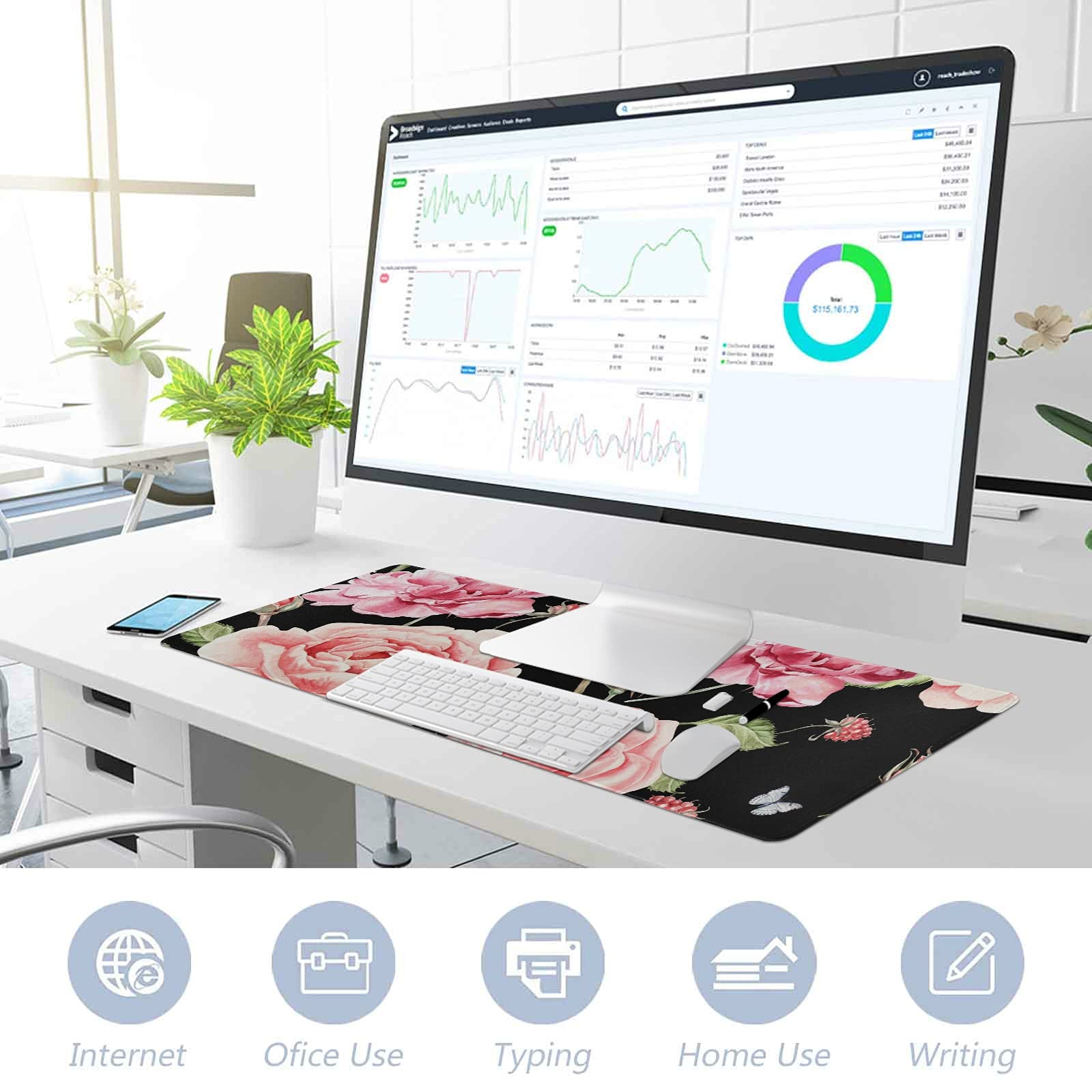 Premium Floral Design Large Extended Gaming Mouse Pad (31.5x11.8x0.12 Inch) - Non-Slip Rubber Base Desk Mat for Office, Home & PC Gaming - Perfect for Workstations, Computer Desks and Ergonomic Setups