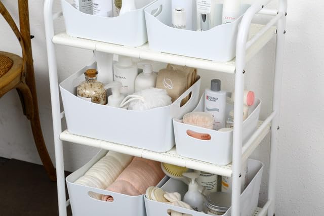 YBM HOME Open Bin Storage Basket - Medium White Organizer for Kitchen Pantry, Bathroom Vanity & Laundry Room - Perfect for Health & Beauty Product Organization (2153) - Ideal for Home, Office & Dorm Storage Solutions