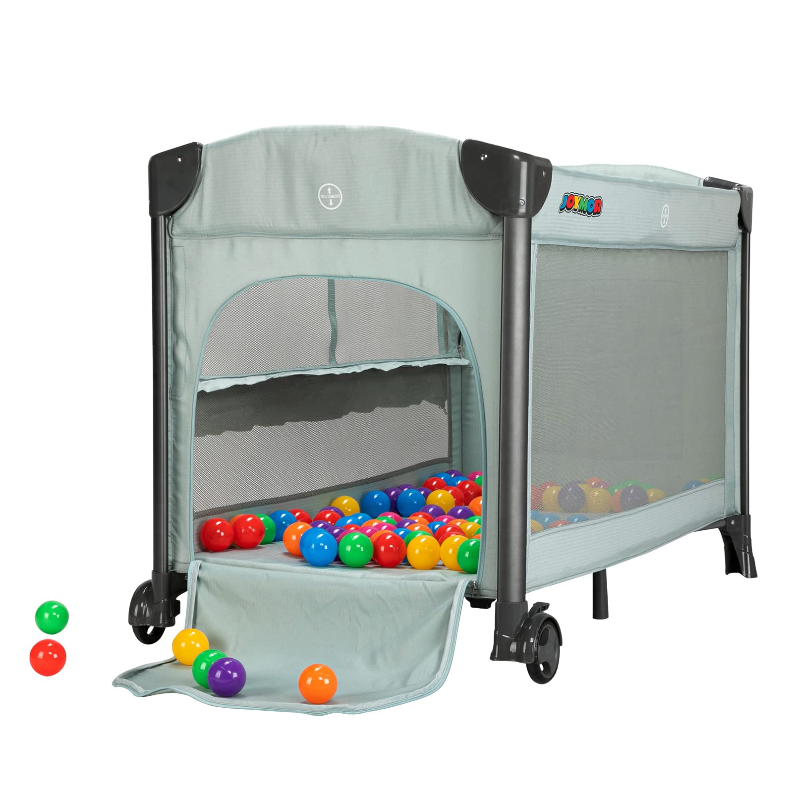 JOYMOR 3-in-1 Baby Bedside Bassinet & Sleeper with Mattress - Convertible to Playpen & Portable Travel Crib | Includes Toy, Wheels, Brake & Carry Bag | Perfect for Newborns, Nursery & On-the-Go Parents