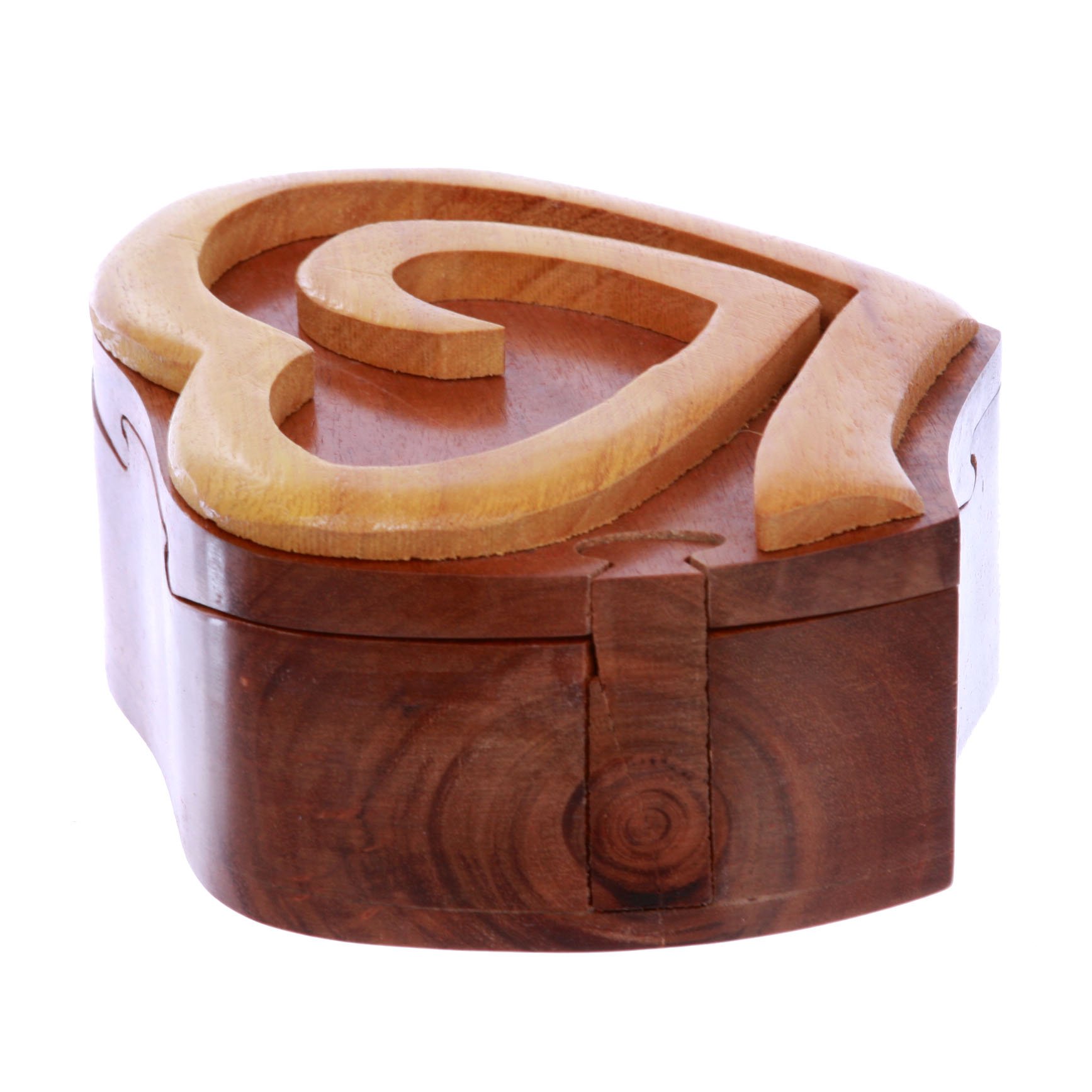 Handcrafted Wooden Secret Jewelry Puzzle Box with Double Interlink Entwined Hearts - Romantic Gift for Anniversary, Valentine's Day - Perfect for Storing Rings, Necklaces & Love Notes