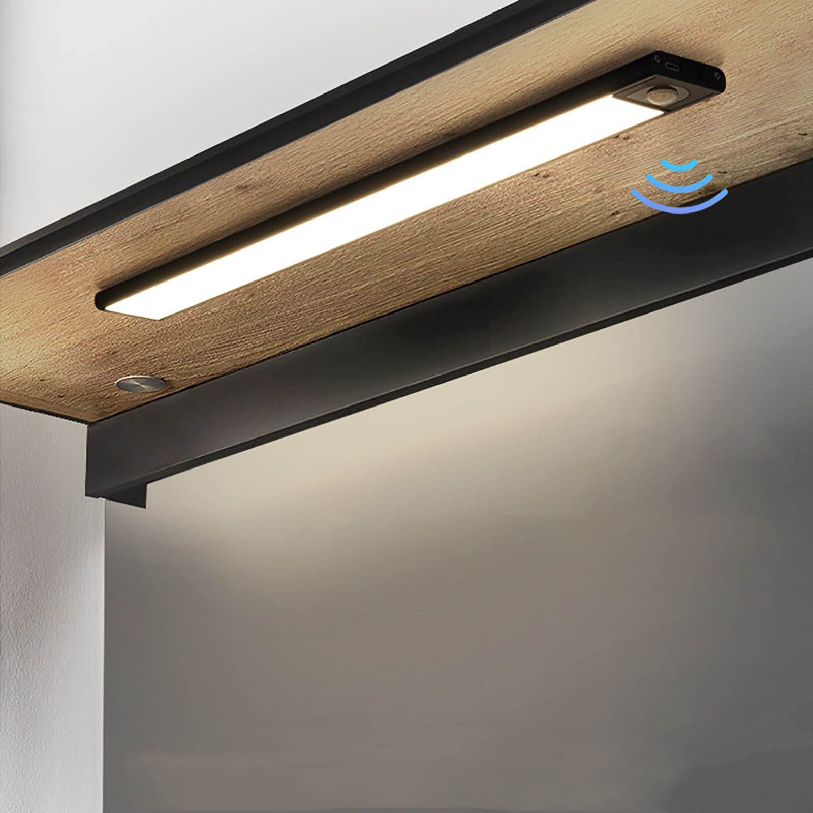 UPGRADED Motion Sensor LED Cabinet Light - Rechargeable Under Counter Closet Lighting, Detachable Kitchen Night Light for Wardrobe, Bedside, Corridor & Closets (Black) - Perfect for Dark Spaces, Nighttime Navigation & Energy-Efficient Home Lighting