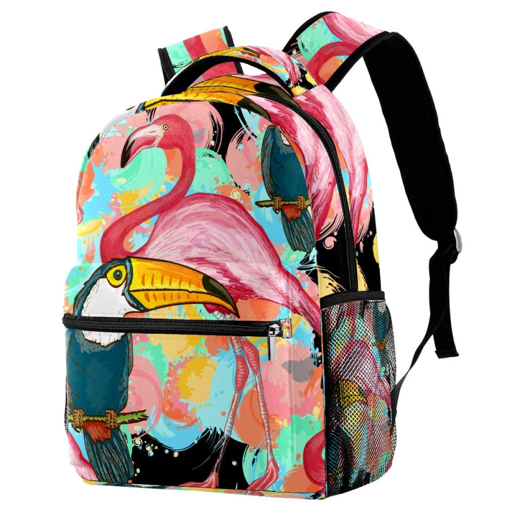 Colorful Tropical Toucans & Flamingos Backpack - Waterproof School Backpack for College Students, Lightweight Travel Backpack with USB Charging Port - Perfect for Campus, Hiking & Daily Commute
