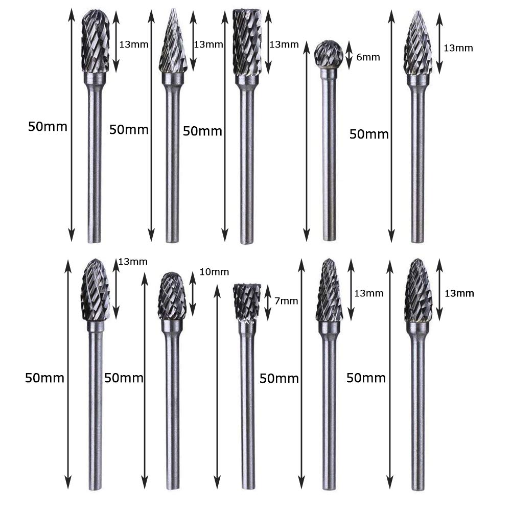 ASNOMY 10-Piece Double Cut Carbide Rotary Burr Set - 1/8