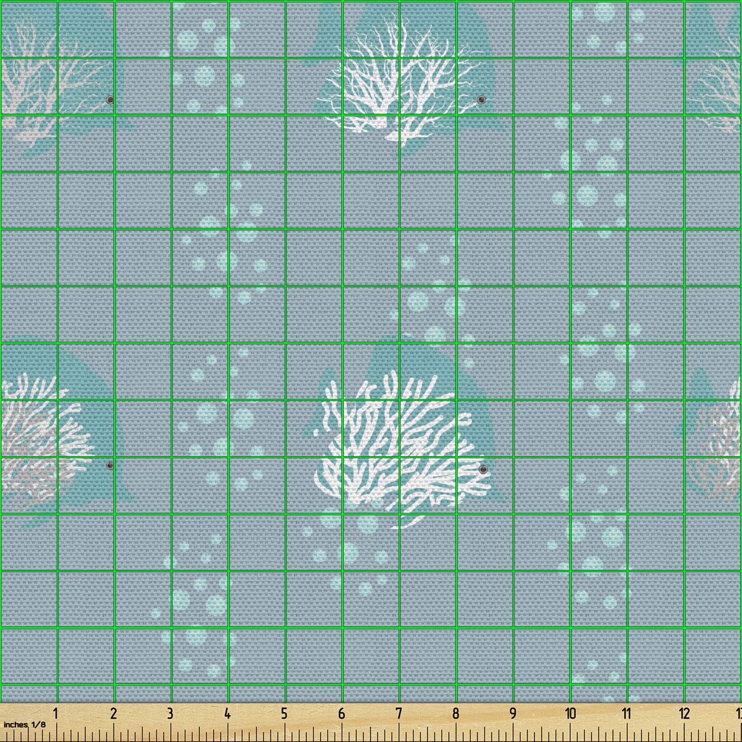 Ambesonne Coral Fish Fabric by The Yard - Double Exposure Bubbles Underwater Design - 5 Yards Slate Blue Seafoam Decorative Fabric for Upholstery, Curtains, Pillows & Home Decor - Perfect for Coastal & Nautical Themed Rooms