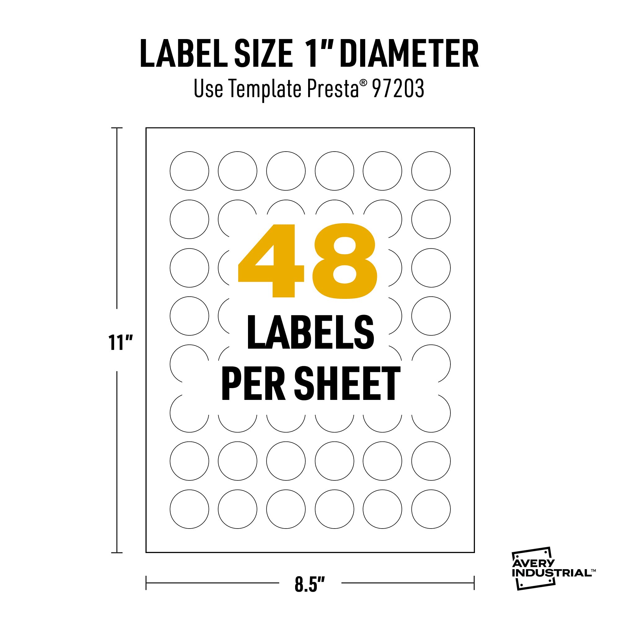 Avery UltraDuty GHS Labels - 1 Inch Round Waterproof Labels (4800 Pack, White) for Laser Printers - Ideal for Chemical Containers, Safety Compliance & Industrial Labeling