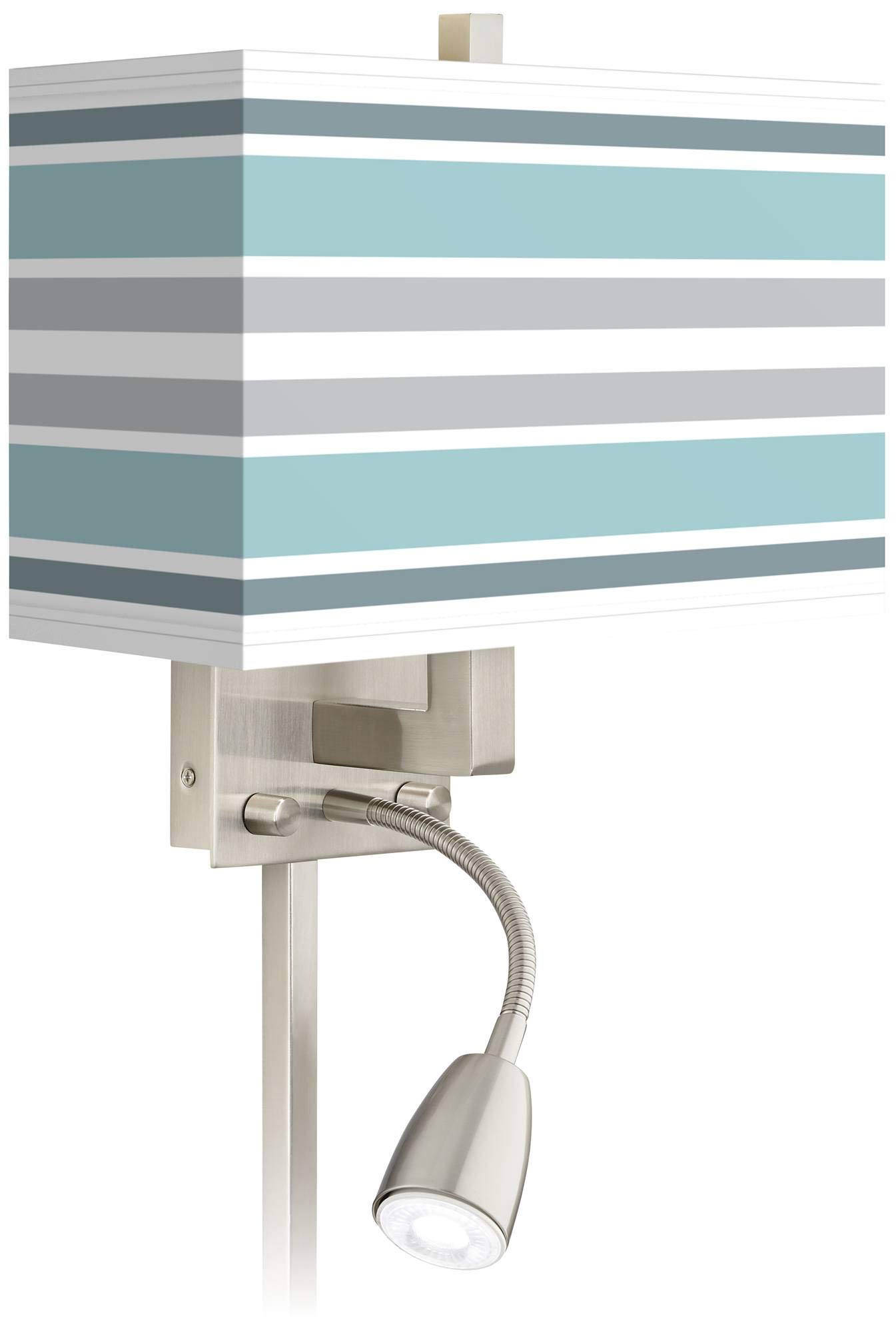 Multi-Color Stripes Giclee LED Reading Light Plug-in Wall Sconce with Printed Shade - Perfect for Bedroom, Living Room & Office Nighttime Reading