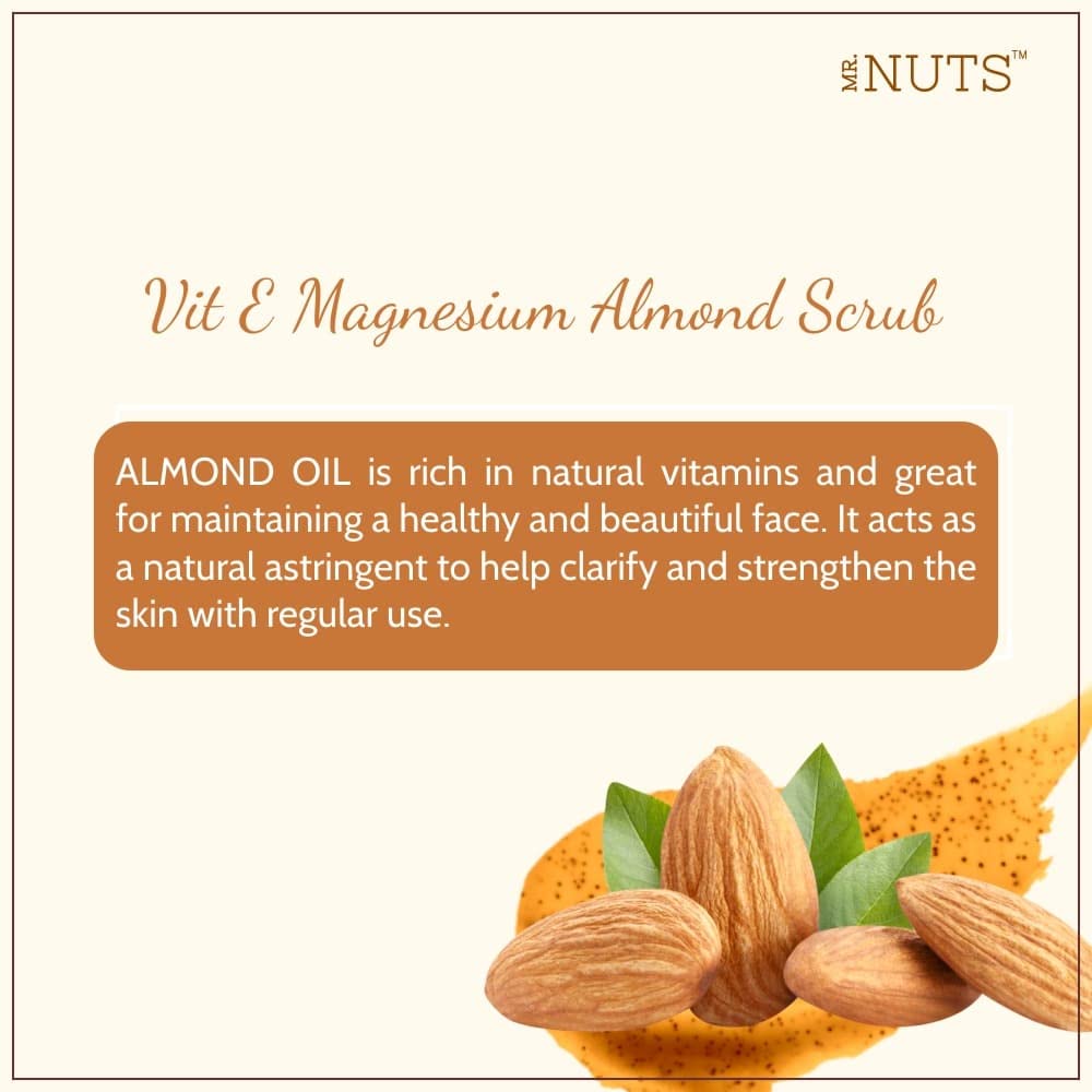 BEAUTYRELAY LONDON Vitamin-E Magnesium Almond Face Scrub - Brightens Complexion, Smooths & Nourishes Skin, Deep Moisturizer - Skin Lightening Exfoliator (180g) - Perfect for Daily Skincare Routine & Glowing Skin