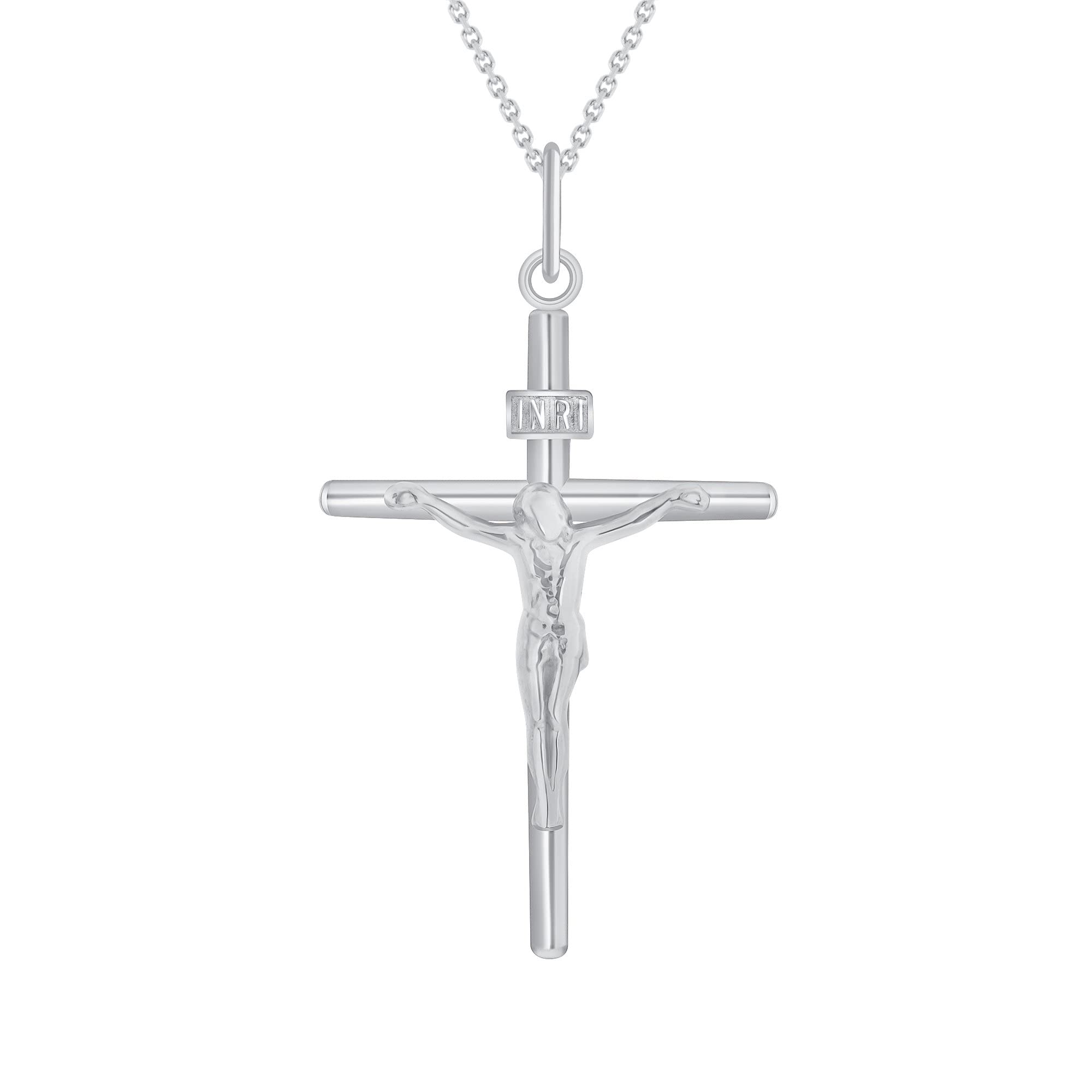 14K Solid Gold INRI Crucifix Cross Pendant Necklace for Men & Women - Catholic Religious Jewelry in Yellow, White & Rose Gold - Handcrafted in USA - Perfect for Baptism, First Communion & Spiritual Gifts