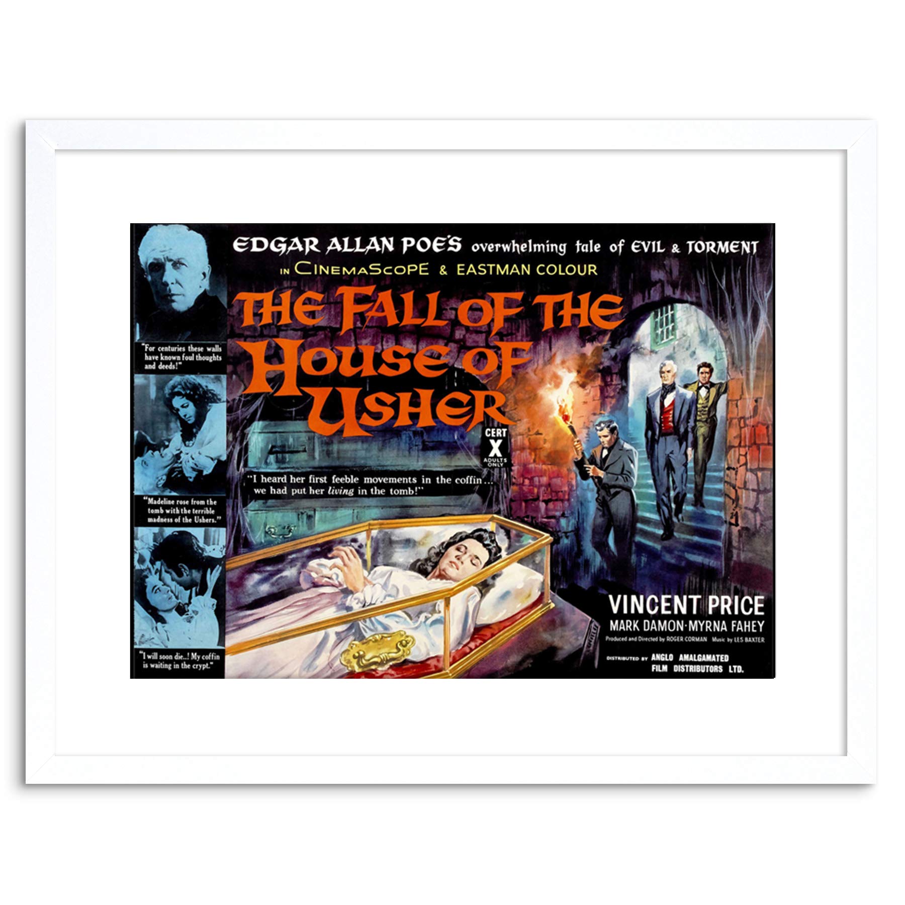 9x7 Inch Framed Horror Movie Art Print - Fall House Usher Poe Themed Wall Decor for Halloween, Gothic Home, or Horror Fan Gifts