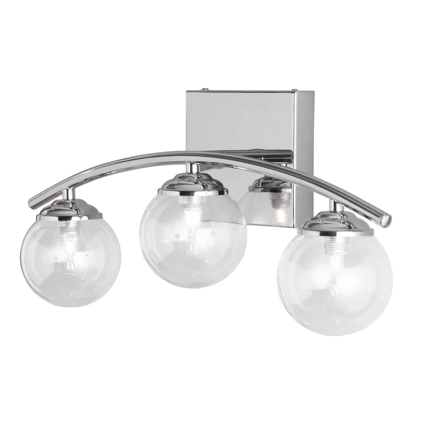 Dainolite 3-Light Bathroom Vanity Sconce - Polished Chrome with Glass Shade, Dimmable LED Lighting for Mirror & Sink - Easy Mount Wall Light Fixture for Modern Home Decor | Perfect for Bathrooms, Dressing Rooms & Vanity Areas
