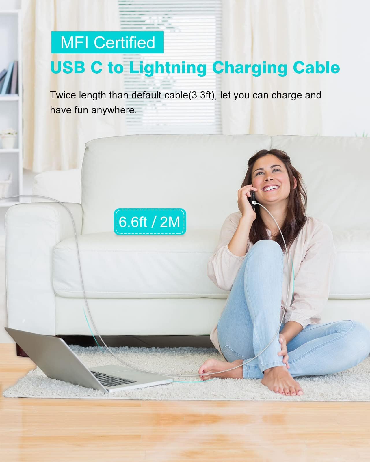 Apple MFi Certified USB C to Lightning Cable 2M - Fast Charging Cord for iPhone 13/12/11/X/8 & iPad - Durable Nylon Braided USB-C Charger for Home, Office & Travel Use