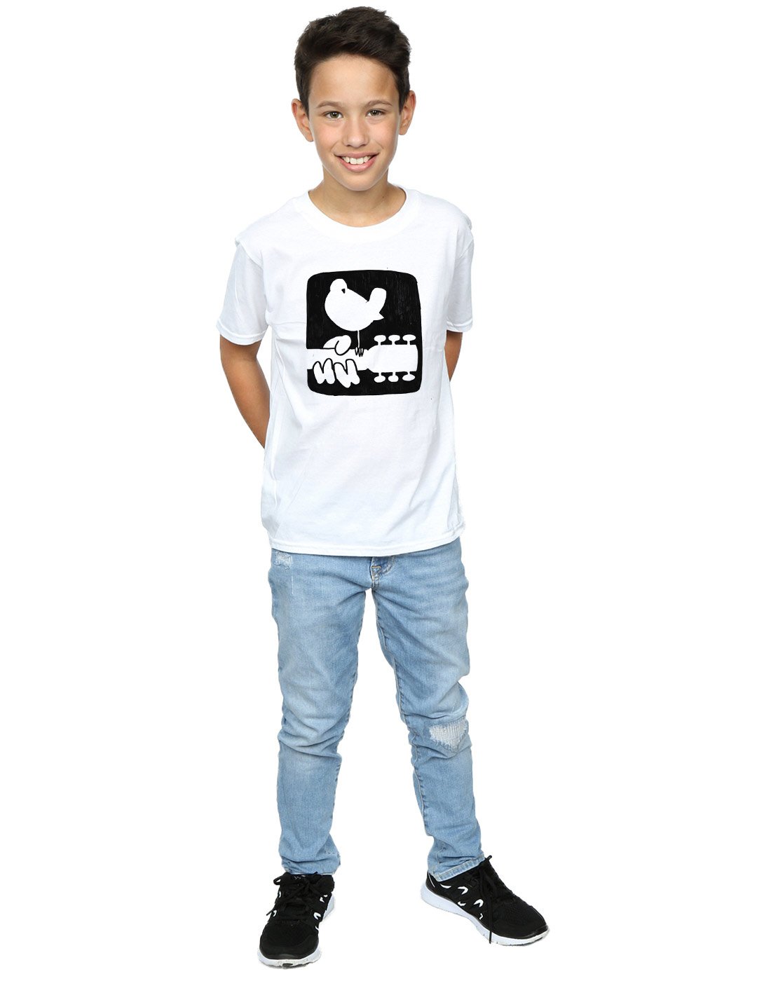 Woodstock Boys Guitar Logo T-Shirt | Vintage Music Festival Graphic Tee for Kids | Perfect for Concerts, Music Classes & Casual Wear