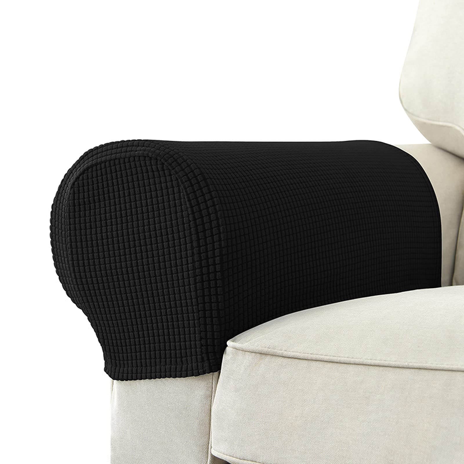 Non-Slip Sofa Armrest Covers - 1 Pair Stretchable Spandex Recliner Chair Protectors | Furniture Slipcovers for Living Room, Office & Home Decor (Black)