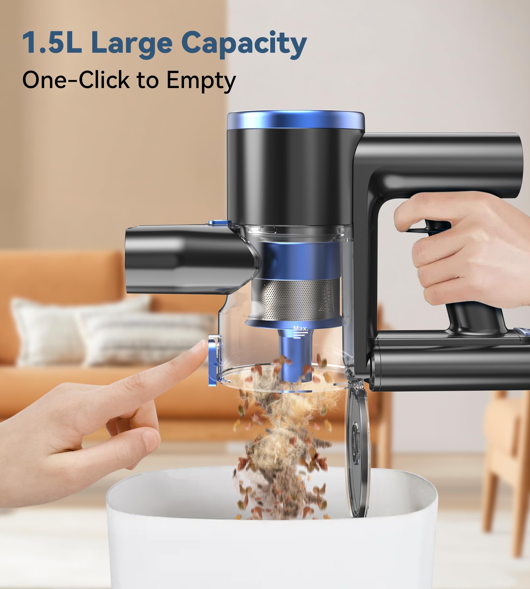 NADALY Cordless Stick Vacuum Cleaner - 3 Powerful Suction Modes, 45 Min Runtime, Anti-Tangle Technology, 8-in-1 Rechargeable for Carpets, Pet Hair & Hard Floors - Perfect for Home Cleaning, Car Detailing & Pet Owners