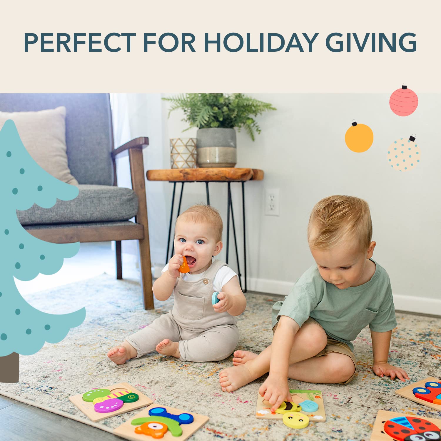 Magifire Wooden Puzzles for Toddlers 1-3 Years - Set of 4 Montessori Learning Toys with Chunky Pieces (Butterfly, Bee, Ladybug, Bear) - Perfect for Early Childhood Development & Travel-Friendly with Storage Bag