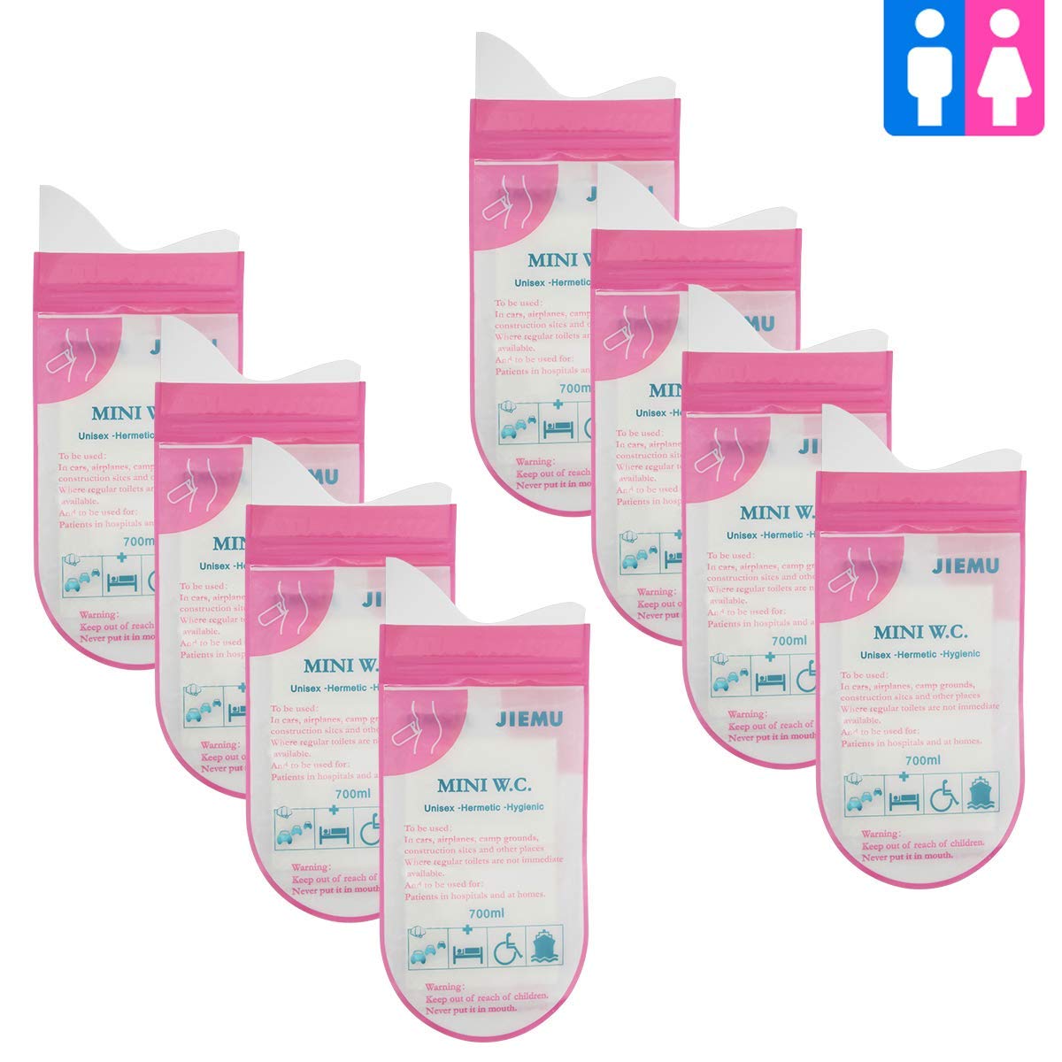 8 Pack Disposable Urine Bags for Travel & Emergency - Portable Pee Bags for Camping, Traffic Jams, Hospitals - Unisex Design for Men, Women & Kids - Ideal for Road Trips, Outdoor Adventures & Medical Needs (Pink)