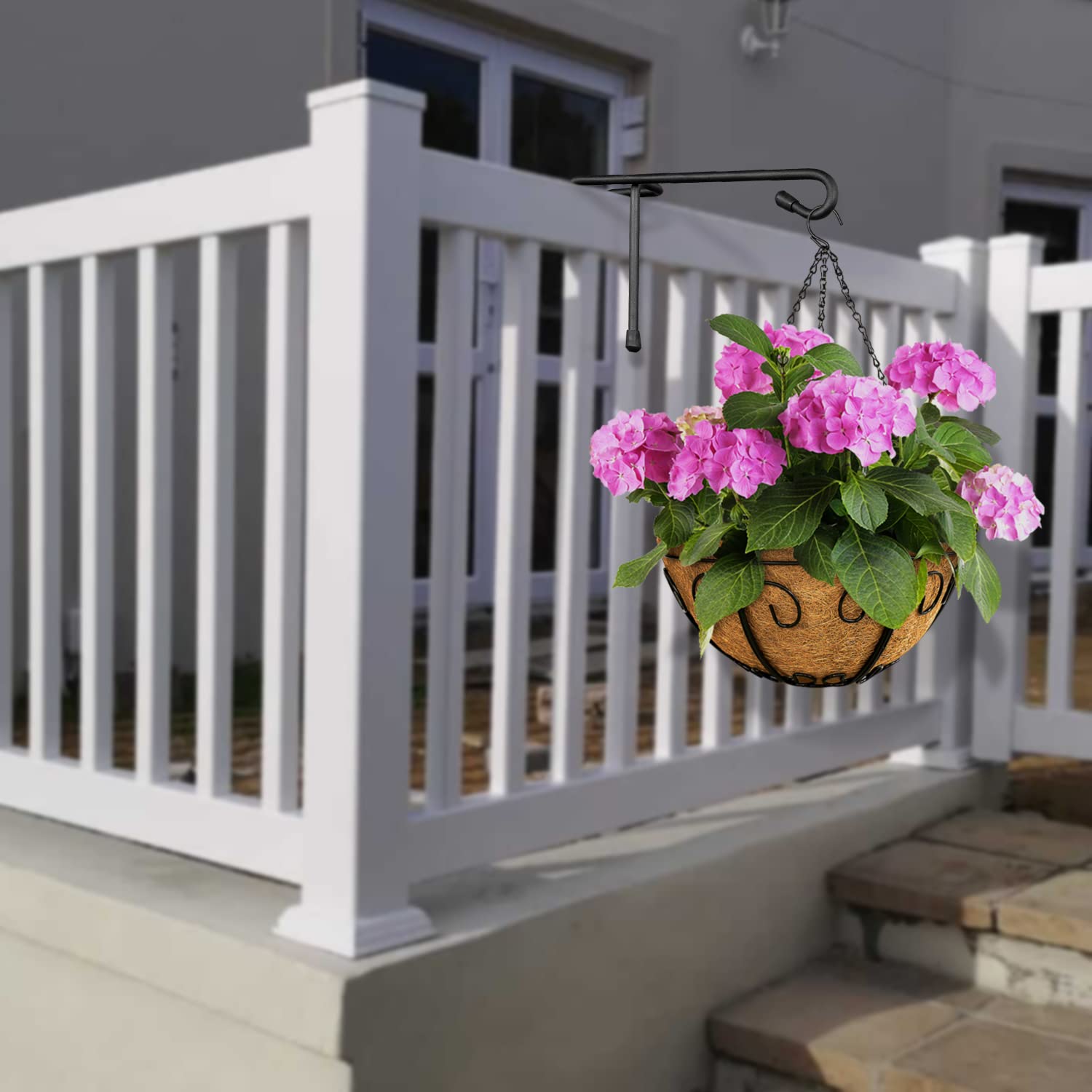 Heavy Duty Vinyl Fence Hooks 6 Pack - Black Outdoor Hanging Hooks for Flower Baskets, Wind Chimes, Planters, Bird Feeders, Lights & Lanterns - Perfect for Patio, Garden, Deck and Backyard Decor